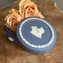 Load image into Gallery viewer, RARE FIND. Wedgwood Jasperware. Made in England. Portland Blue Round Trinket Box