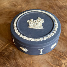 Load image into Gallery viewer, RARE FIND. Wedgwood Jasperware. Made in England. Portland Blue Round Trinket Box