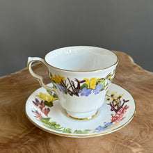 Load image into Gallery viewer, Royal Doulton fine bone China, Made in England, Flowers of the Year cup and saucer set. Frebruary
