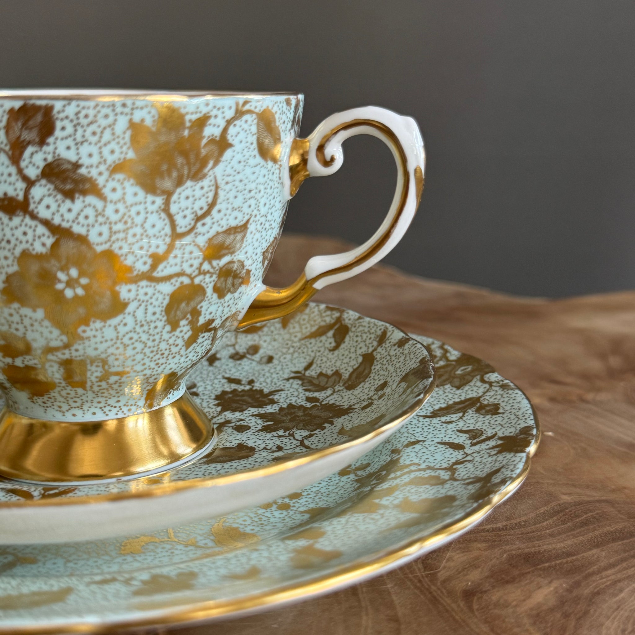 Tuscan Fine English Bone China. Made in England. Gilded Tea Trio