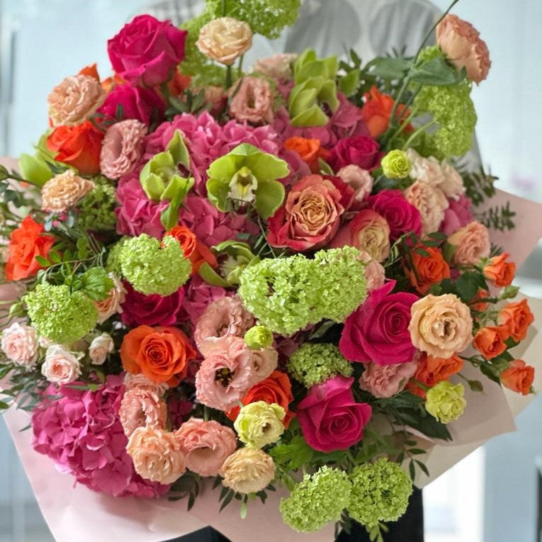 The magenta and lime green bouquet